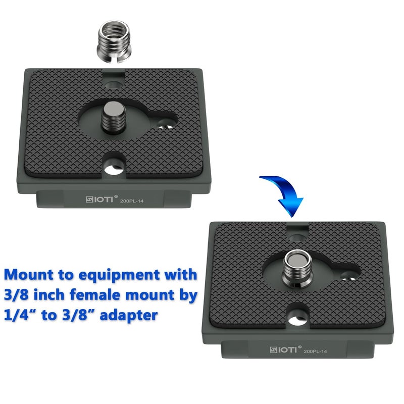 SIOTI 200PL-14 Quick Release Plate to RC/RC2/XPRO, 200PL-14 QR, Compatible for Manfr0tt0 Tripods Head with RC/RC2/XPRO Rapid Connect System (Gray) - Image 4